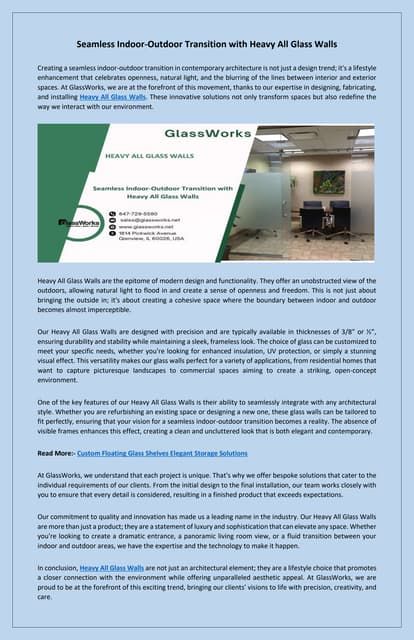 Transform Your Space With Elegant Heavy All Glass Walls | PDF