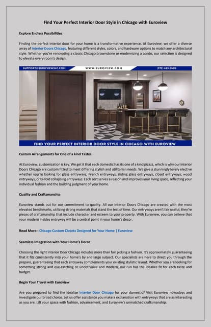 Transform Your Space with Chicago's Best Interior Doors from Euroview | PDF